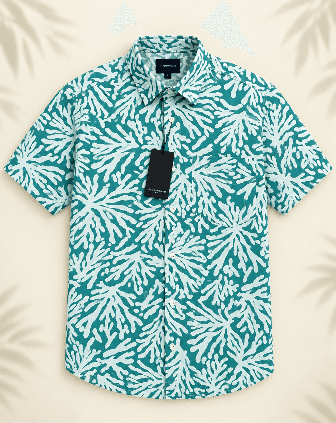 Men's Printed Half Sleeve Casual Shirt - Teal Coral Leaf Print